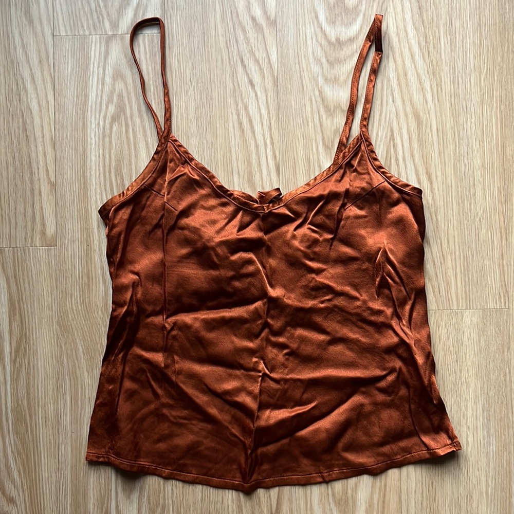 LACAUSA Satiny Slip Cami With Tie Back, Rust XS